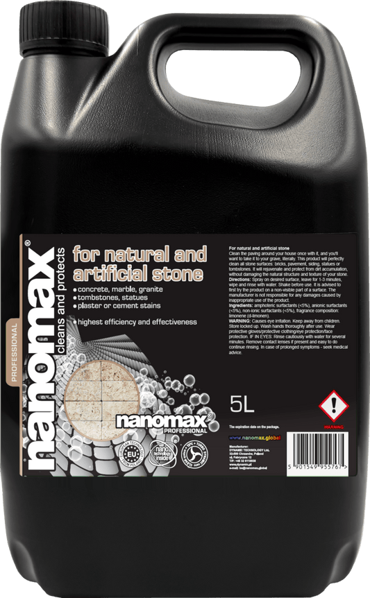 NANOMAX PRO Steinreiniger für Denkmäler und Grabsteine – Produktgebinde (5-Liter-Kanister)